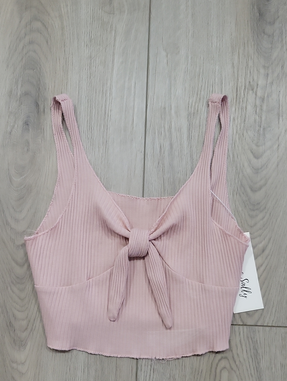 Pink Ribbed Tie-Front Crop Top